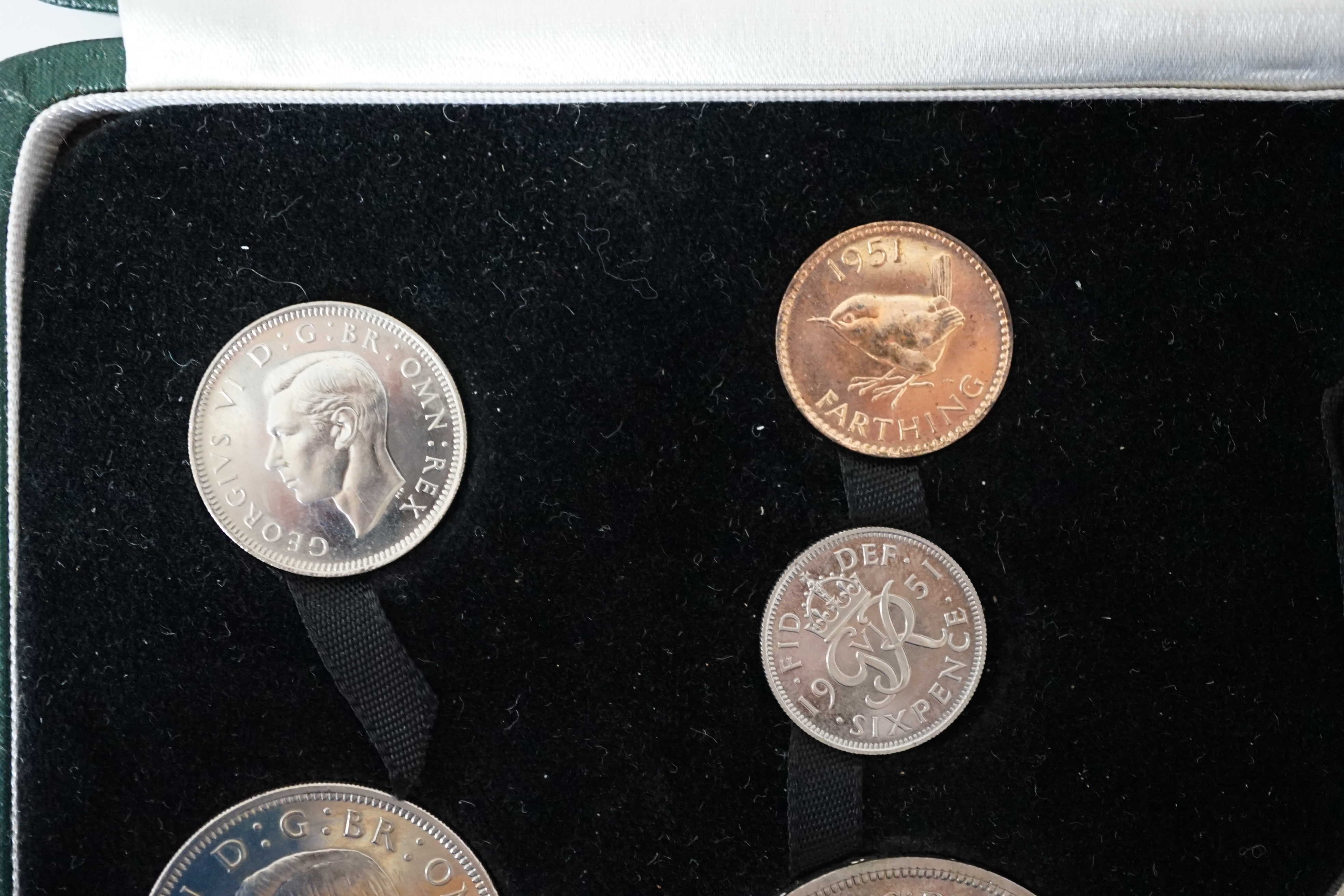 British proof coins, 1951 George VI Festival of Britain proof 10 coin set, crown to farthing, in deluxe case of issue, together with a Festival of Britain program and various promotional photographs